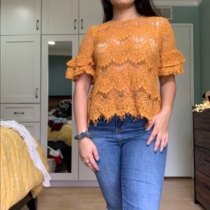 Mustard Lacy Top for fall